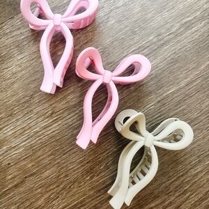 Pink and Cream Bow Hair Clips
